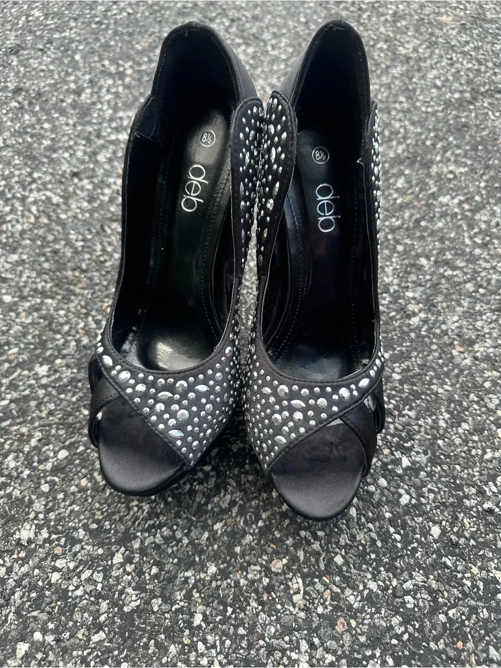 Deb Black Crystal-Embellished Peep Toe Heels